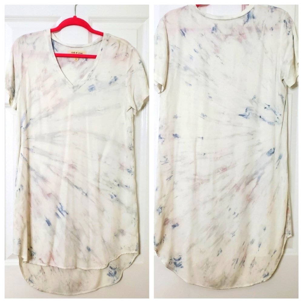NWOT Cloth & Stone Midi V-Neck Tie Dye Shirt Dress Tunic Size S